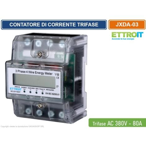 ETTROIT - CONTATORE ENERGIA ELETTRICA TRIFASE SU GUIDA DIN 220V - 380V 5-80A 4 MODULI