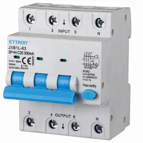 ETTROIT Differential-Leistungsschalter 3P+N 25A 300mA 380V-6KA 4 MODULE JX262563