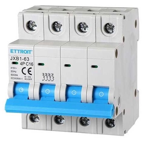 ETTROIT Disjoncteur 4P 16A C16 380V 6Ka 4 Modules DIN JX141660