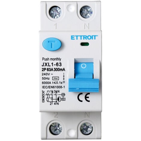 ETTROIT Disjoncteur à courant résiduel pur 2P 63A 300mA 220V 6KA - JX326363