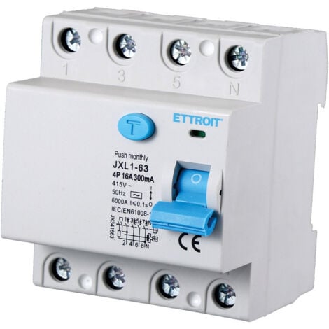 ETTROIT Disjoncteur différentiel pur 4P 16A 300mA 380V 6KA - JX341663