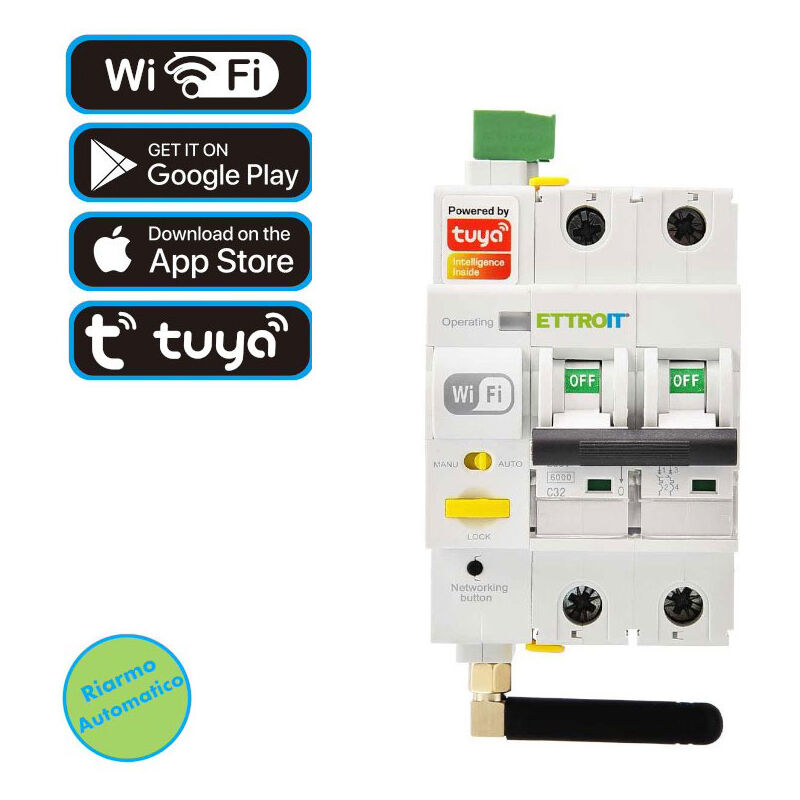 Disjoncteur intelligent wifi 2P 16A reset automatique via app tuya 3DIN