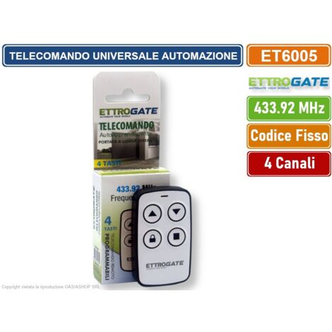 ETTROIT ET6005 TELECOMANDO RADIOCOMANDO PER AUTOMAZIONE CANCELLI 4 CANALI FREQUENZA 433 MHZ CODICE FISSO CODICE DI APPRENDIMENTO
