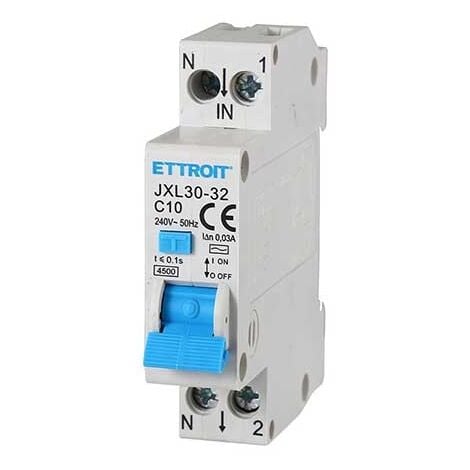 ETTROIT Fehlerstromschutzschalter 1P+N 10A C10 4,5kA 30mA 220V 1 DIN-Modul JX251040