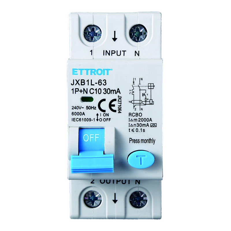 Interrupteur differentiel magnetothermique pour rail din 2 modules 1P+N 10A C10 240V 30mA 6KA classe a