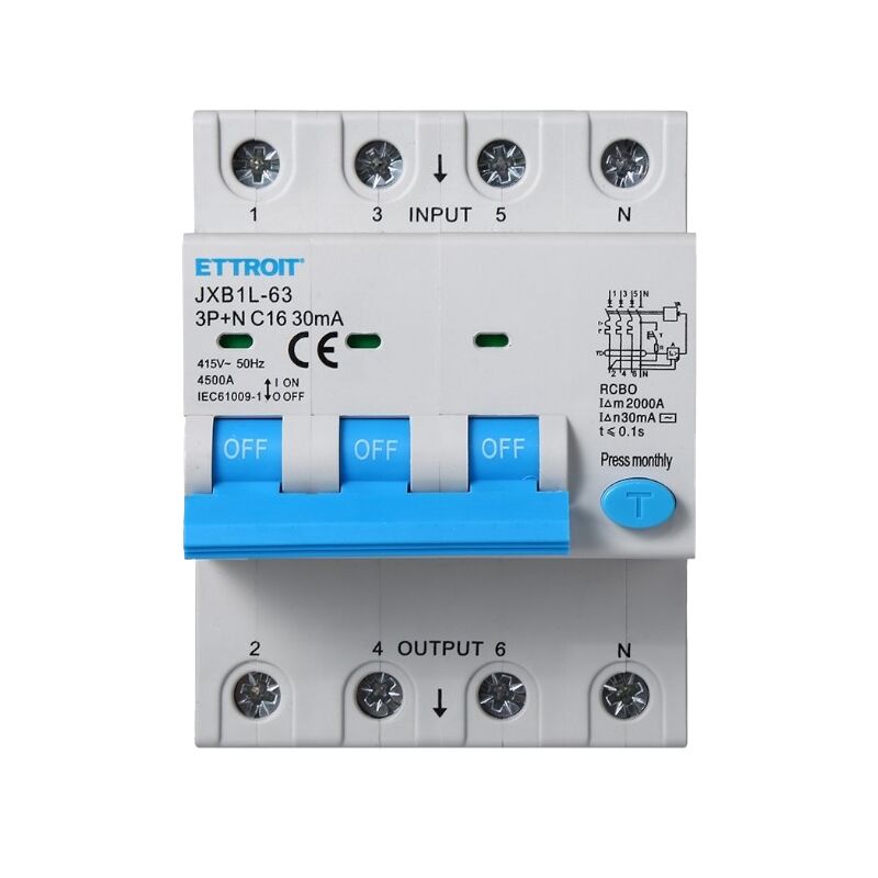 Interrupteur magnétothermique différentiel life-saving pour rail din 4 modules 3P+N 16A C16 380V 30mA 6KA