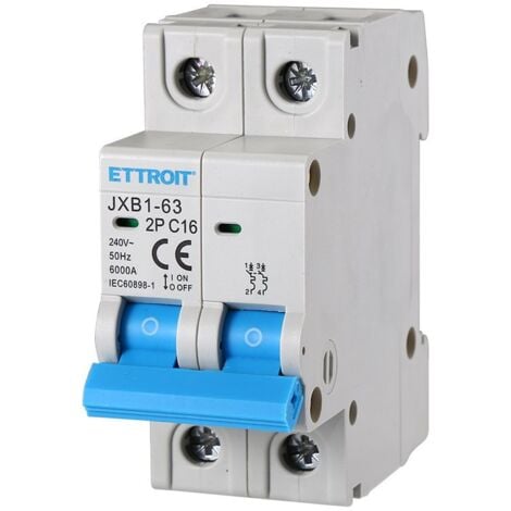ETTROIT Interruttore magnetotermico 2P 16A 6Ka 220V 2 Moduli DIN JX121660