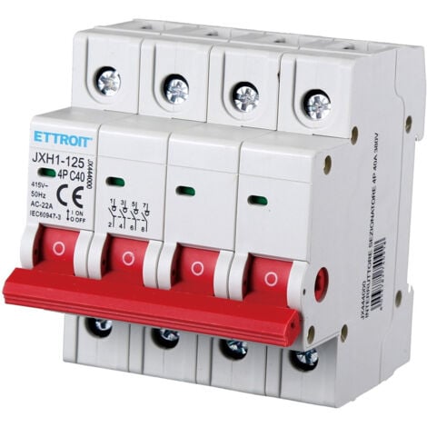 ETTROIT Interruttore Sezionatore 4P 40A 415VAC Guida DIN JXH1-125-4P-40A
