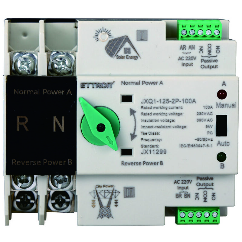 Commutateur de transfert automatique de puissance double pour le photovoltaïque 100A 2P