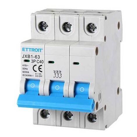 ETTROIT JX134060 Disjoncteur automatique 3P 40A 380V 6kA 3 modules DIN