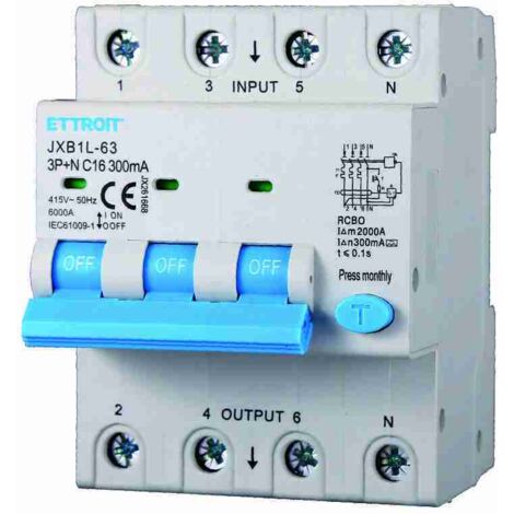 ETTROIT JX261668 Magnetotermico Differenziale 3P+N 16A 300mA 380V-6KA CLASSE A