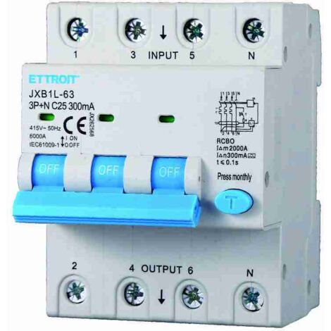 ETTROIT JX262568 Disjoncteur différentiel 3P+N 25A 300mA 380V-6KA CLASSE A