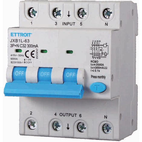 ETTROIT JX263268 Differentialschutzschalter 3P+N 32A 300mA 380V-6KA KLASSE A