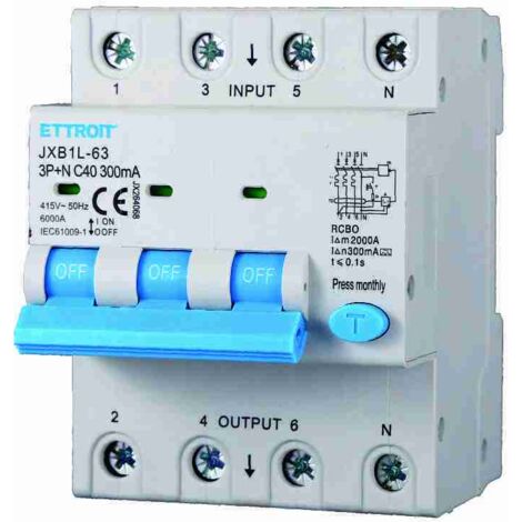 ETTROIT JX264068 Magnetotermico Differenziale 3P+N 40A 300mA 380V-6KA CLASSE A