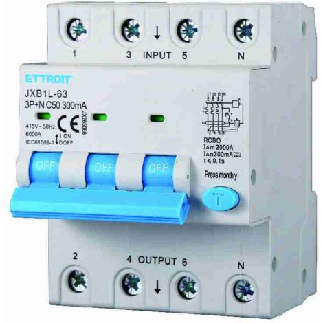 ETTROIT JX265068 Disjoncteur différentiel 3P+N 50A 300mA 380V-6KA CLASSE A