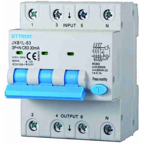 ETTROIT JX266364 Magnetotermico Differenziale 3P+N 63A 30mA 380V-6KA CLASSE A