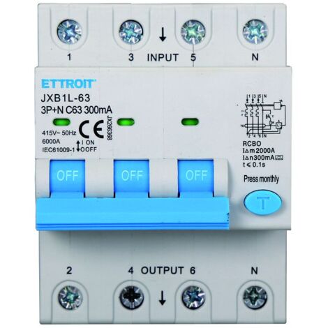 ETTROIT JX266368 Interruttore Magnetotermico Differenziale 3P+N 63A 300mA 380V-6KA CLASSE A