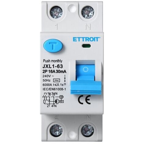 Ettroit JX321661 Interruttore Differenziale Puro 2P 16A 6kA 30mA 220V Salvavita 2 Moduli DIN