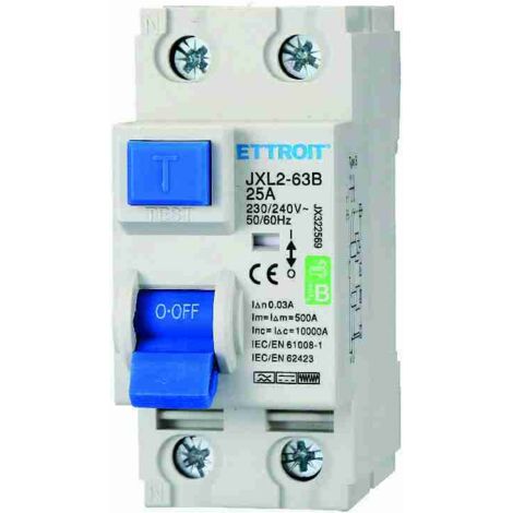 ETTROIT JX322569  Magnetotermico Differenziale Puro 2P 25A 30mA CURVA B 6KA AC/DC 220V