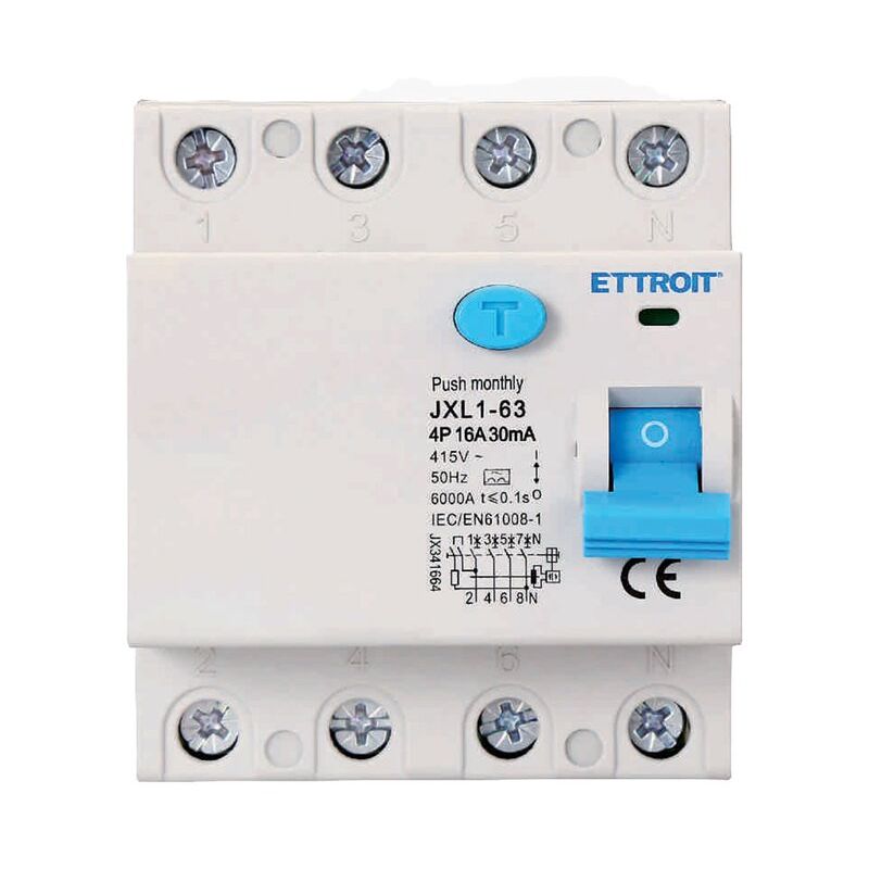 Disjoncteur à courant résiduel pur Type a 3P+N 4M 6000A 30mA 16A ac 400V