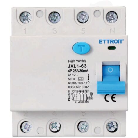 ETTROIT JX342564 Interruttore Differenziale Puro 4P 25A 30mA 380V-6KA CLASSE A
