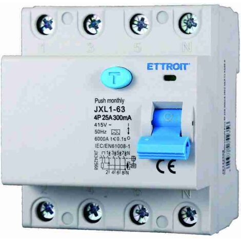 ETTROIT JX342568 Disjoncteur à courant résiduel pur 4P 25A 300mA 380V-6KA CLASSE A