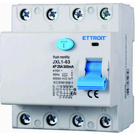 ETTROIT JX342568 Reiner Fehlerstromschutzschalter 4P 25A 300mA 380V-6KA KLASSE A