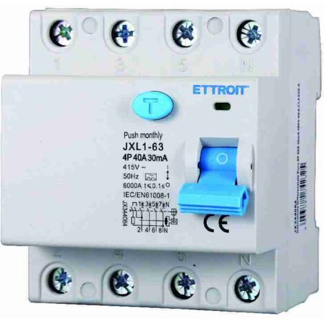 ETTROIT JX344064 Interruttore Differenziale Puro 4P 40A 30mA 380V-6KA CLASSE A