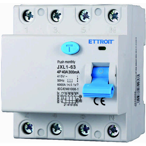 ETTROIT JX344068 Reiner Fehlerstromschutzschalter 4P 40A 300mA 380V-6KA KLASSE A