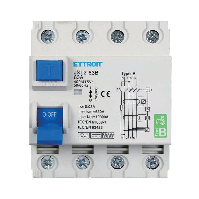 Rcd pur 4P 63A 30mA curve b 6KA ac/dc 380V