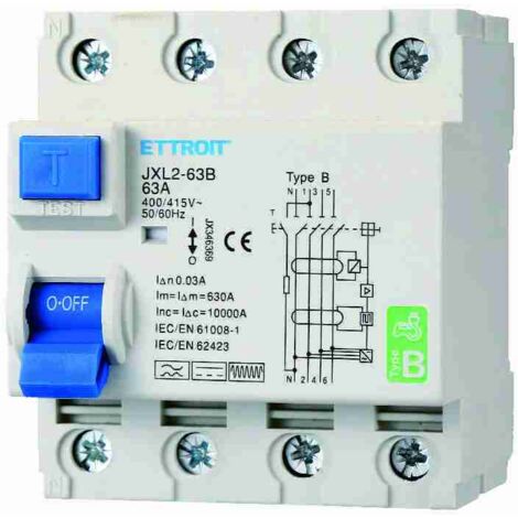 ETTROIT JX346369 Magnetotermico Differenziale Puro 4P 63A 30mA CURVA B 6KA AC/DC 380V