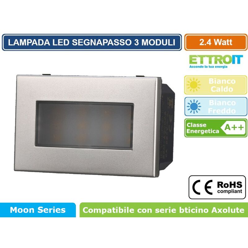 Image of Ettroit - modulo 3P lampada led segnapasso silver on/off 220V compatibile bticino axolute Colore Luce: Bianco Caldo