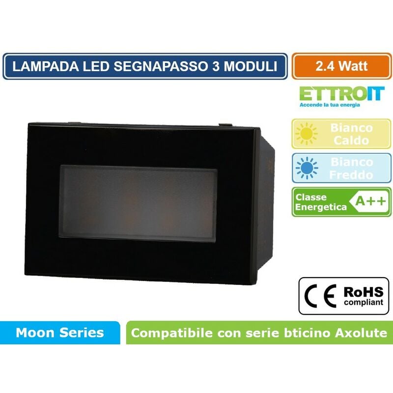 Image of Modulo 3P lampada led segnapasso nero on/off 220V compatibile bticino axolute Ettroit Colore Luce: Bianco Freddo