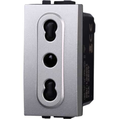 ETTROIT LG2001 presa bipasso 2+T 16A colore grigio silver compatibile Bticino serie Living