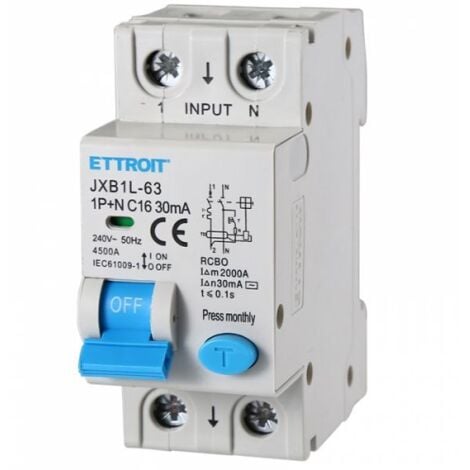 ETTROIT Magnetotermico differenziale 1P+N 16A 6kA 30mA 220V occupa 2 Moduli DIN Ettroit JX271661