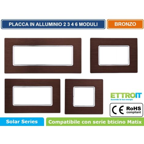 ETTROIT MT86417 Placca in alluminio 4P Colore Silver Lucido Compatibile Con Bticino Matix