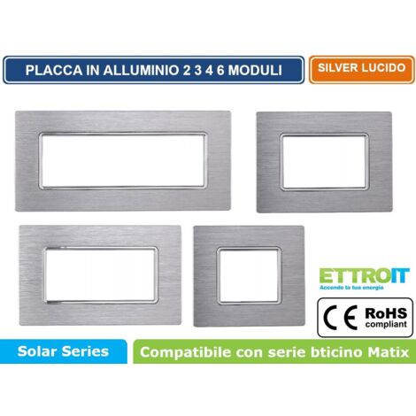 ETTROIT MT86606 Placca alluminio 6P Colore Silver 6 posti Compatibile Bticino Matix