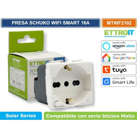 ETTROIT MTWF2102 PRESA SCHUKO WIFI SMART 16A CON CONTROLLO CONSUMI COMPATIBILE CON BTICINO MATIX APP TUYA