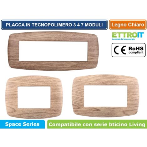 Ettroit placca compatibile Bticino Livinglight 3 moduli plastica slim colore legno chiaro - LN87304