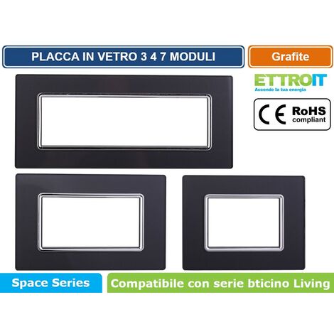Ettroit placca compatibile Bticino Livinglight 3 moduli vetro colore grafite acciaio scuro - LN84310