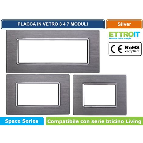 Ettroit placca compatibile Bticino Livinglight 4 moduli alluminio colore argento satinato - LN86406