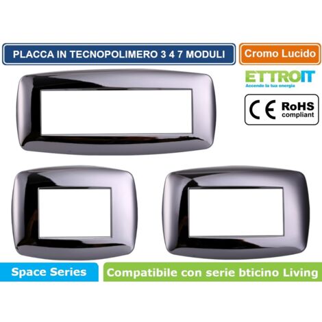 Ettroit placca compatibile Bticino Livinglight 4 moduli plastica slim colore cromato lucido - LN87413