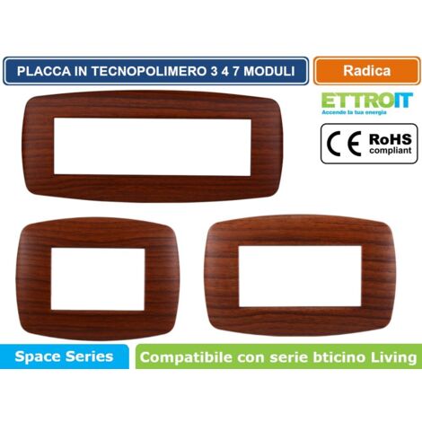 Ettroit placca compatibile Bticino Livinglight 4 moduli plastica slim colore radica - LN87403