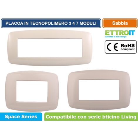 Ettroit placca compatibile Bticino Livinglight 4 moduli plastica slim colore sabbia - LN87409
