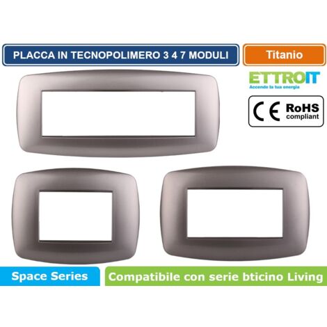 Ettroit placca compatibile Bticino Livinglight 4 moduli plastica slim colore titanio - LN87408