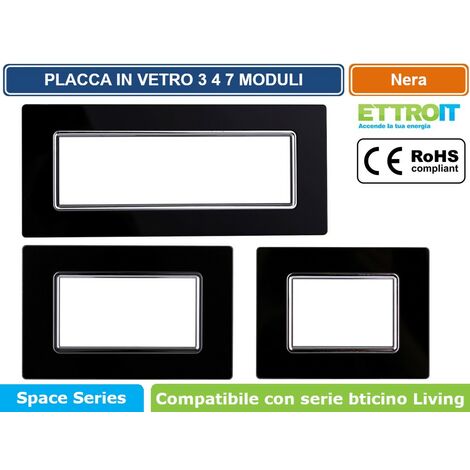 Ettroit placca compatibile Bticino Livinglight 4 moduli vetro colore nero - LN84402