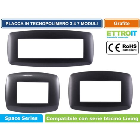 Ettroit placca compatibile Bticino Livinglight 7 moduli plastica slim colore acciaio scuro - LN87707
