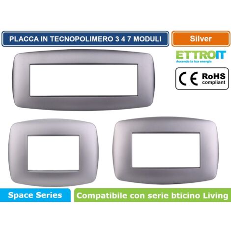 Ettroit placca compatibile Bticino Livinglight 7 moduli plastica slim colore argento - LN87706