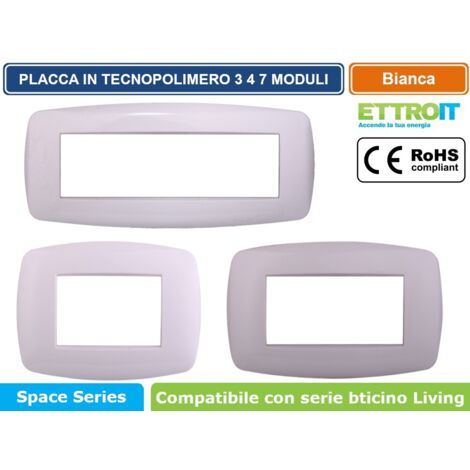 Ettroit placca compatibile Bticino Livinglight 7 moduli plastica slim colore bianco - LN87701
