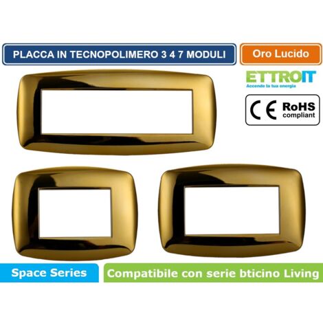 Ettroit placca compatibile Bticino Livinglight 7 moduli plastica slim colore oro lucido - LN87712